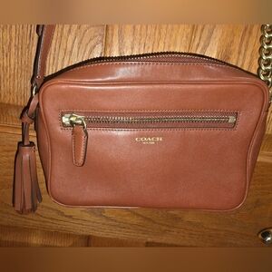 Coach Leather Camera Crossbody Bag – Style F1394-25302 Brown Gold Chain